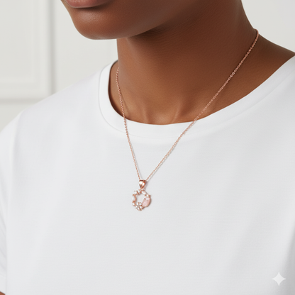 Rose Gold Drop Wreath Pendant With Link Chain