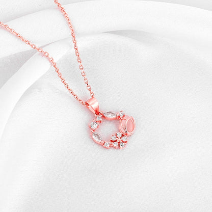Rose Gold Drop Wreath Pendant With Link Chain