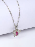 Silver Pop Pink Studded Butterfly Pendant With Link Chain