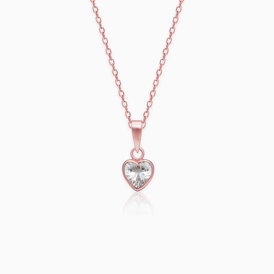 Rose Gold Crystal Heart Pendant With Link Chain