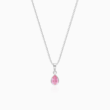 Silver Pink Drop Pendant With Link Chain