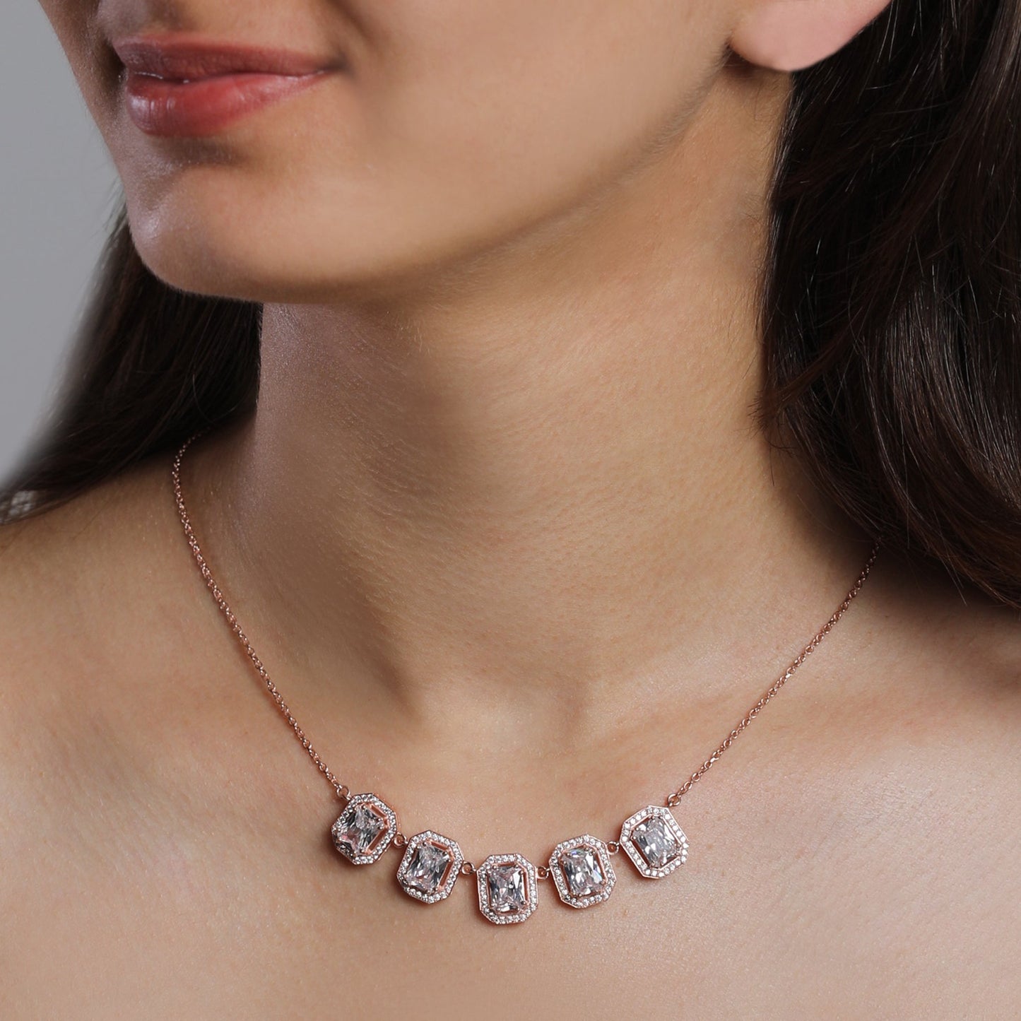 Rose Gold Baguette Bunch Necklace