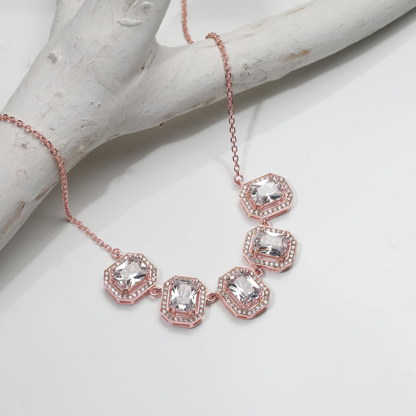 Rose Gold Baguette Bunch Necklace
