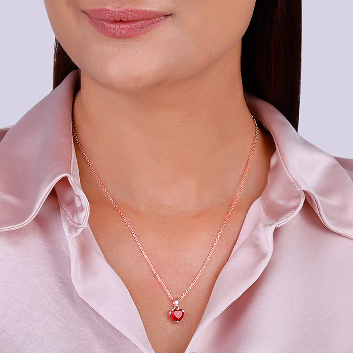 Rose Gold Loving in Red Pendant With Link Chain