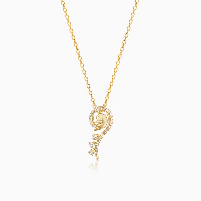 Golden Delicate Peacock Pendant with Link Chain