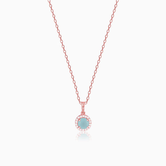 Rose Gold Blue Halo Pendant With Link Chain