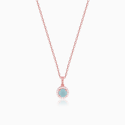Rose Gold Blue Halo Pendant With Link Chain