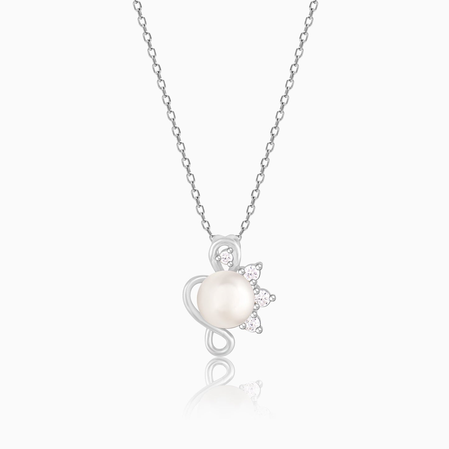 Silver Pearl Twist Pendant With Link Chain