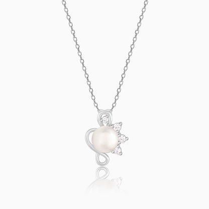 Silver Pearl Twist Pendant With Link Chain