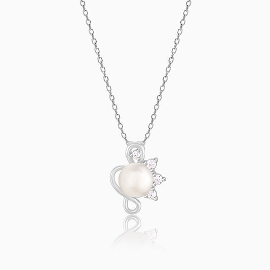 Silver Pearl Twist Pendant With Link Chain