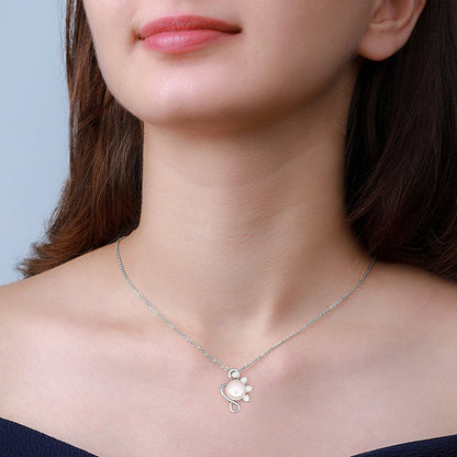 Silver Pearl Twist Pendant With Link Chain