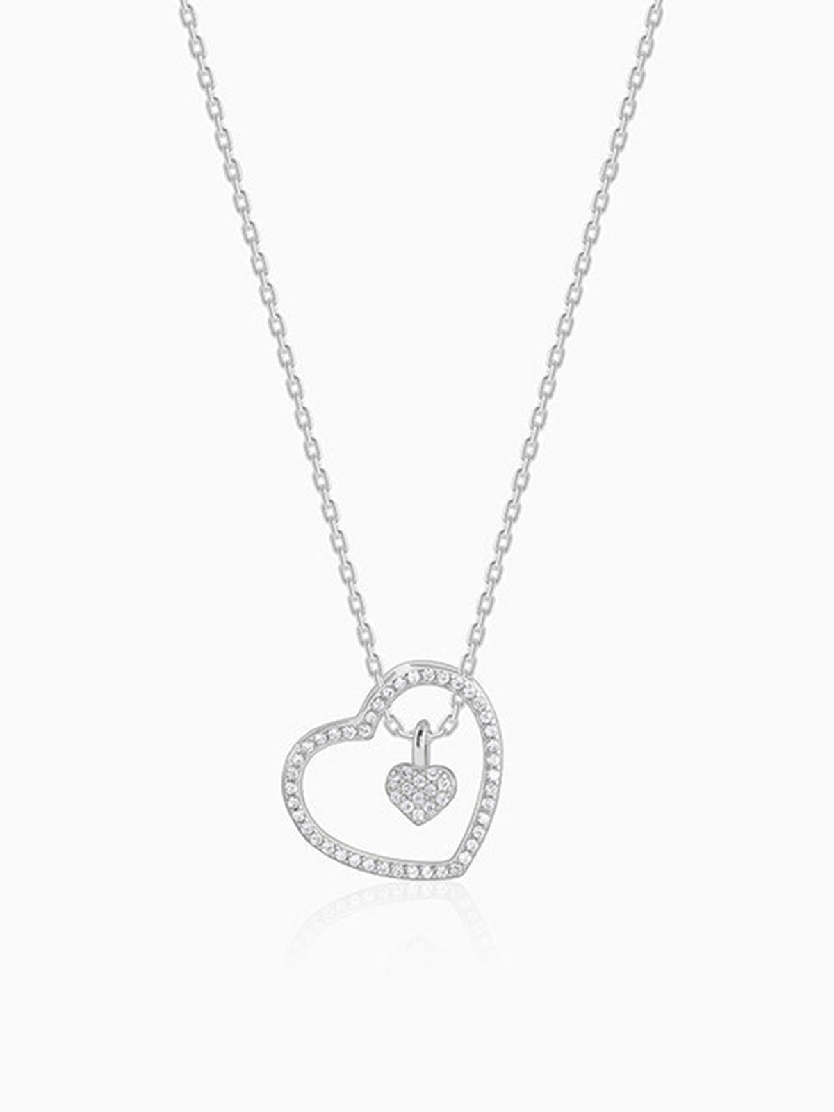 Silver Dazzling Zircon Heart Pendant With Link Chain