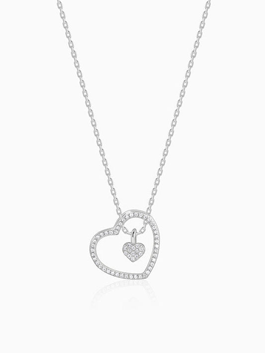 Silver Dazzling Zircon Heart Pendant With Link Chain