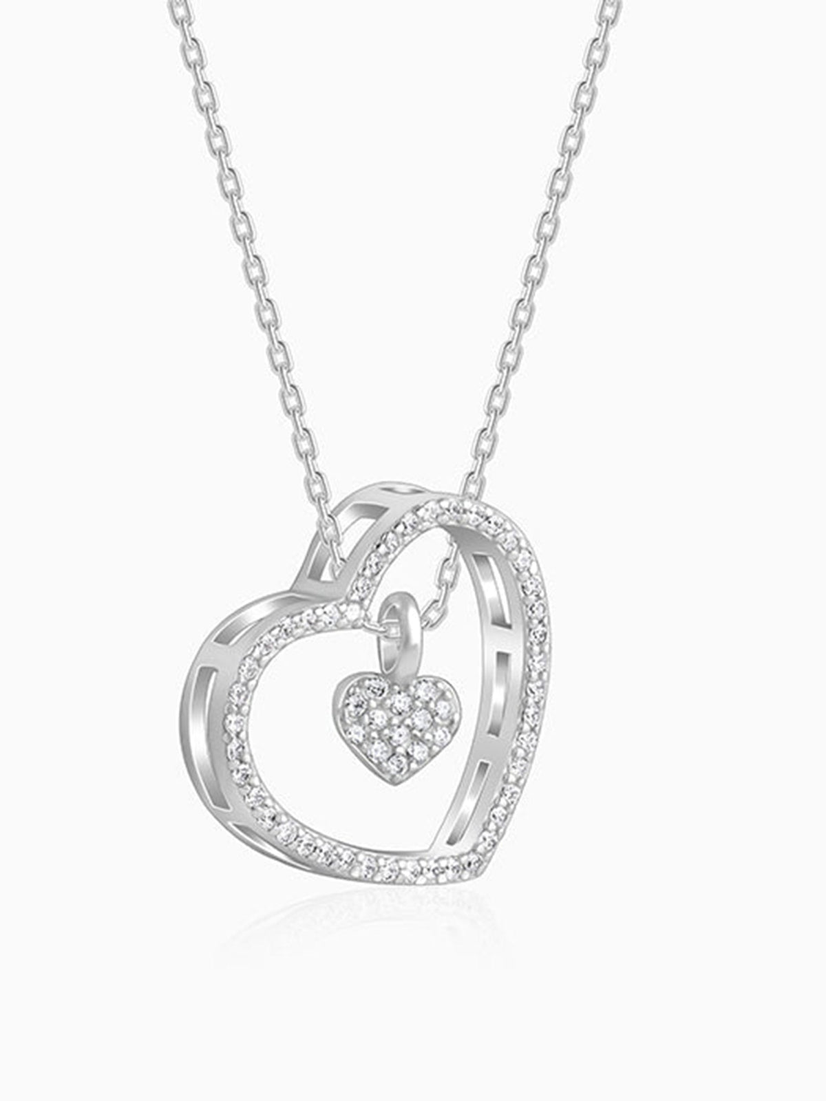 Silver Dazzling Zircon Heart Pendant With Link Chain