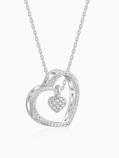 Silver Dazzling Zircon Heart Pendant With Link Chain