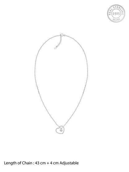 Silver Dazzling Zircon Heart Pendant With Link Chain