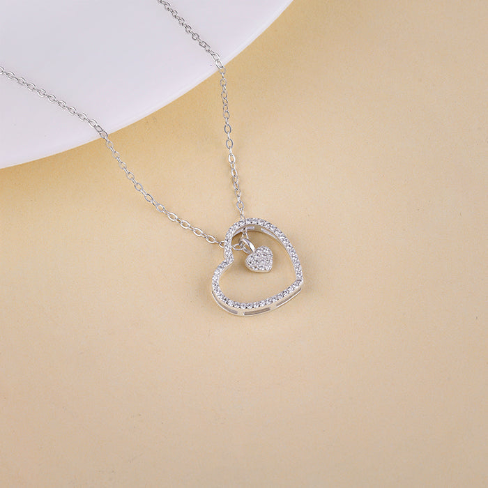 Silver Dazzling Zircon Heart Pendant With Link Chain
