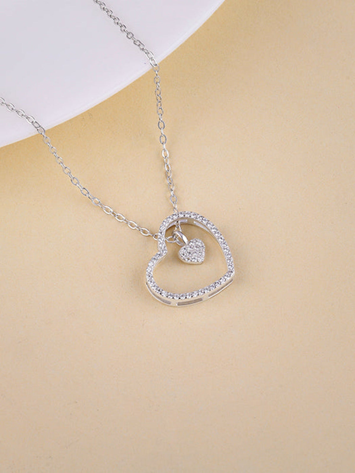 Silver Dazzling Zircon Heart Pendant With Link Chain