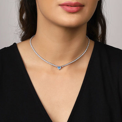 Silver Blue Heart Choker Necklace