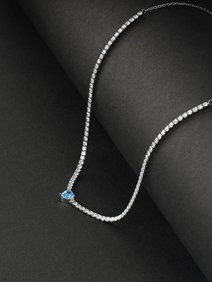 Silver Blue Heart Choker Necklace