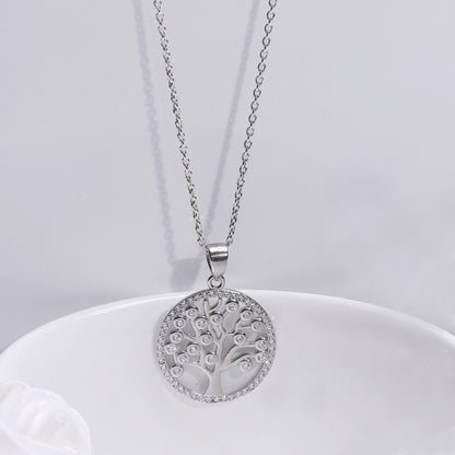 Silver Zircon Tree of Life Pendant with Link Chain