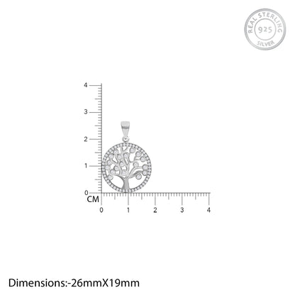 Silver Zircon Tree of Life Pendant with Link Chain