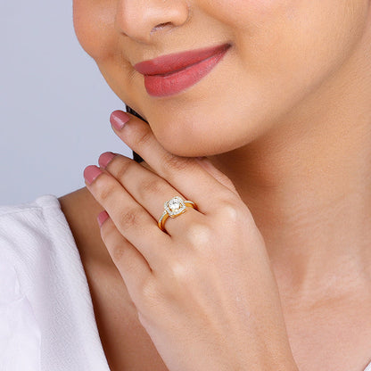 Golden Convex Zircon Ring