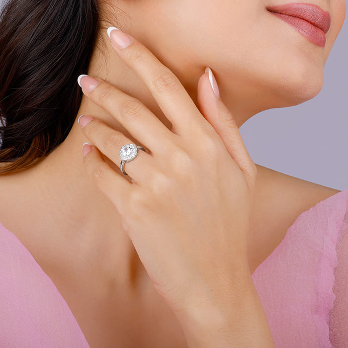 Silver Dazzling Horizon Solitaire Ring