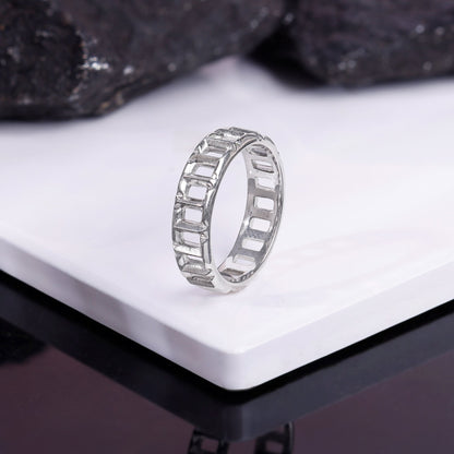 Silver Windowpane Ring For Him