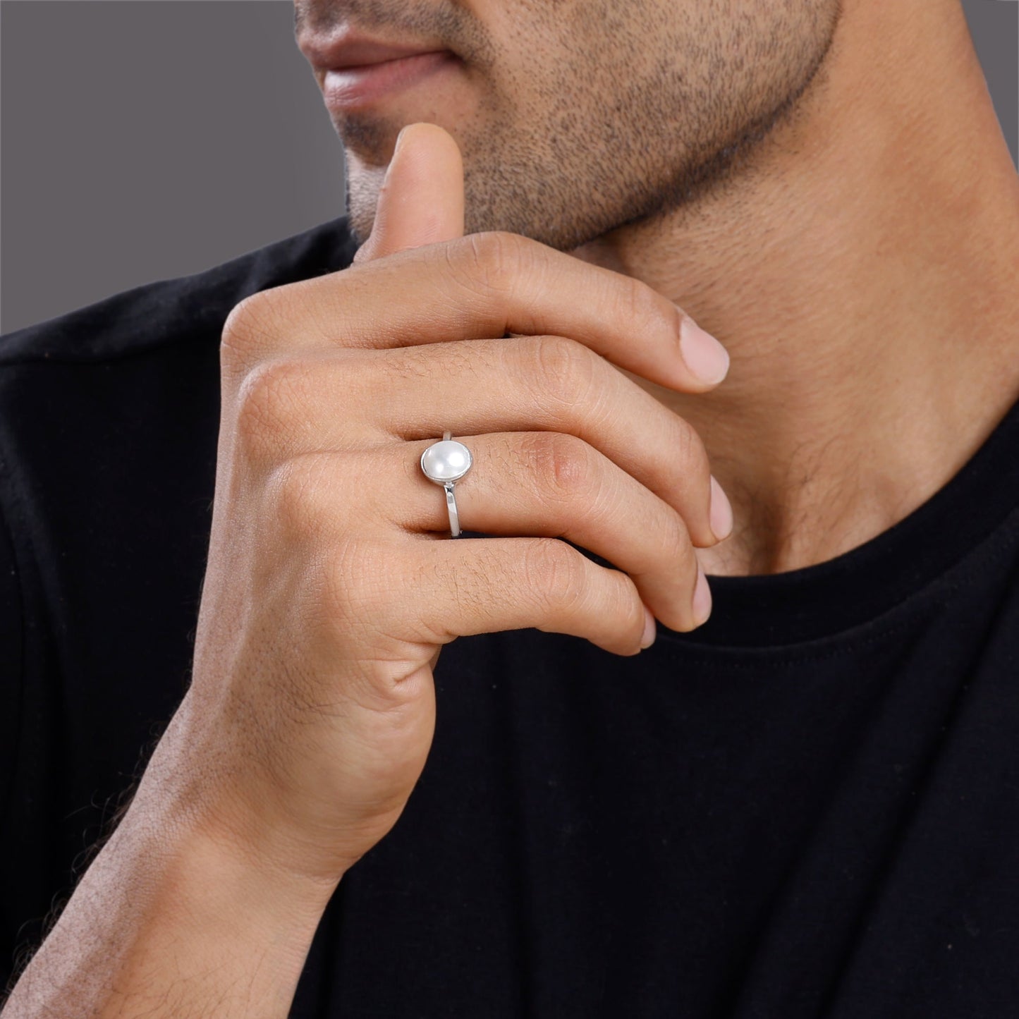 Silver Pearl Ring For Him