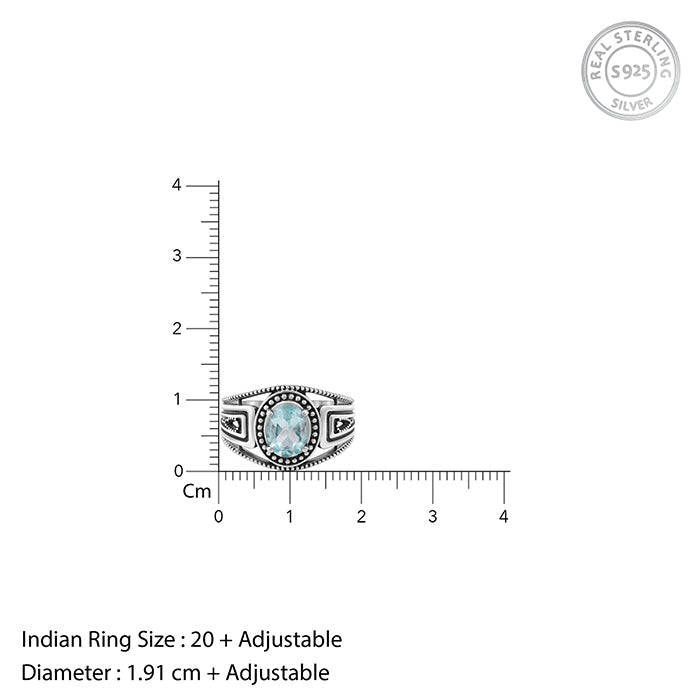 Oxidised Silver Aqua Shine Ring For Him