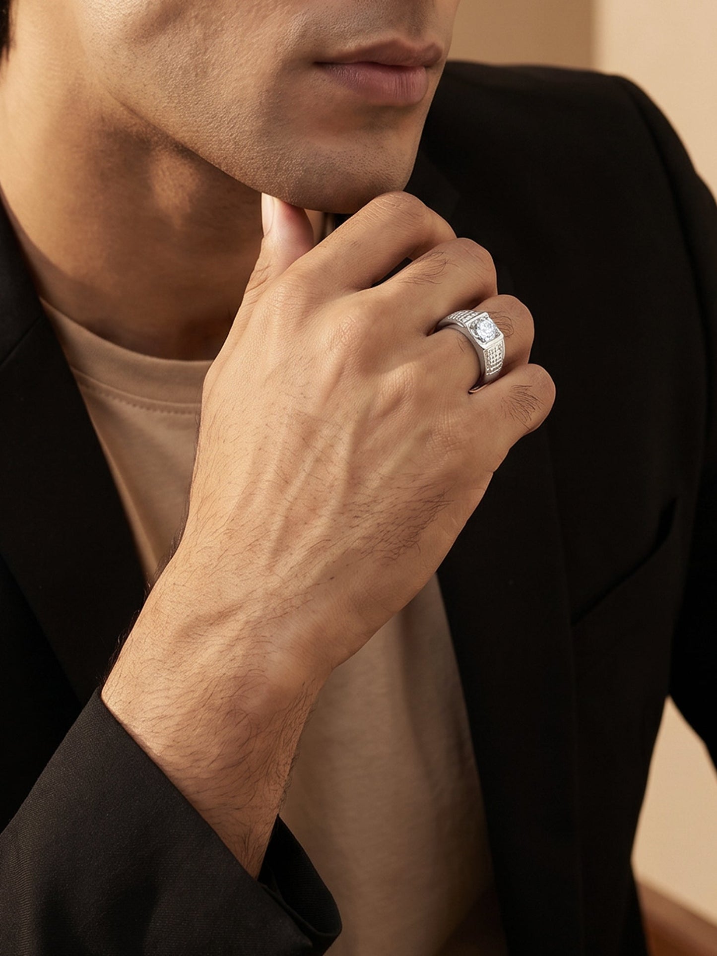 Silver Classic Stud Ring For Him