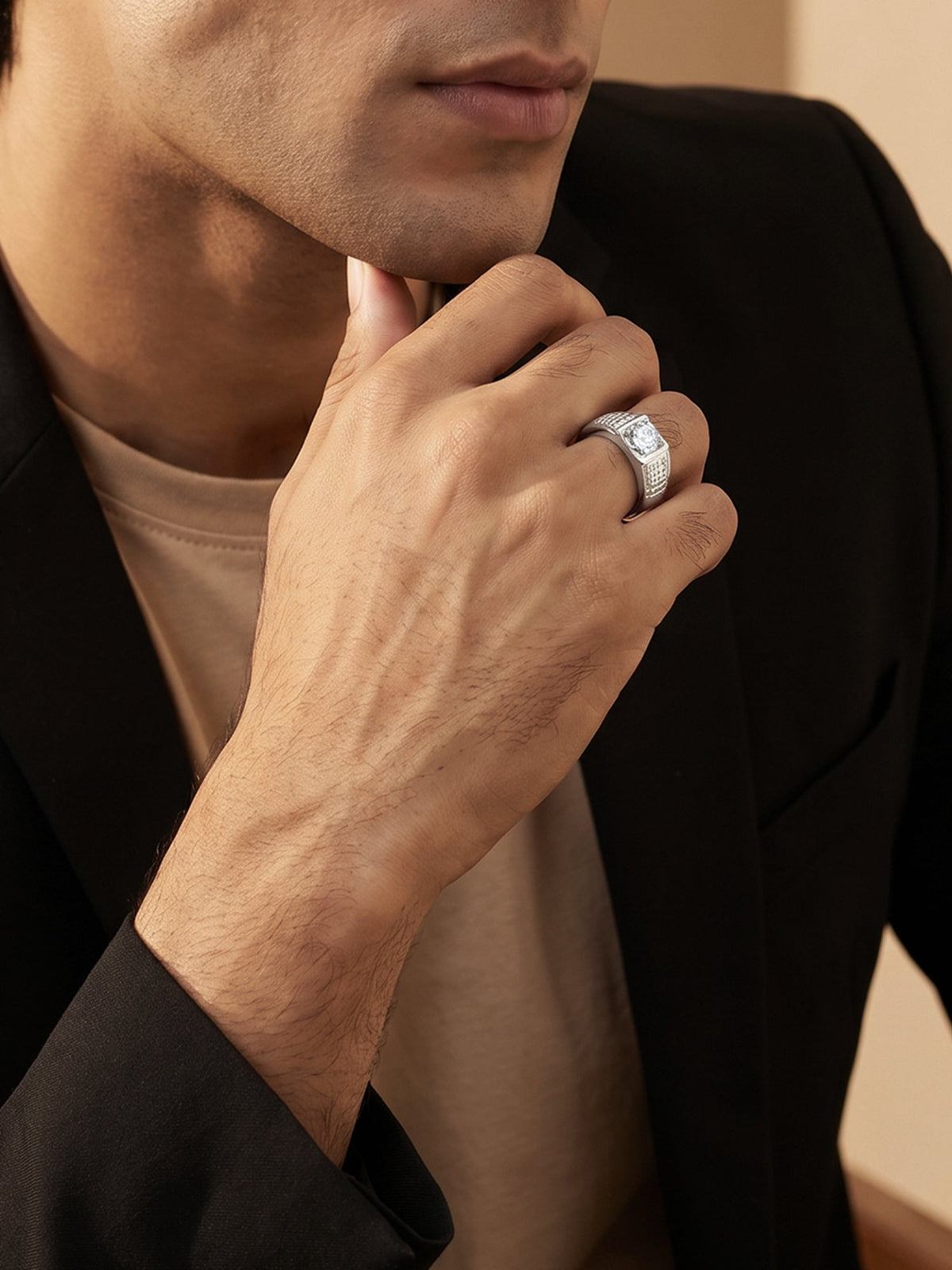 Silver Classic Stud Ring For Him