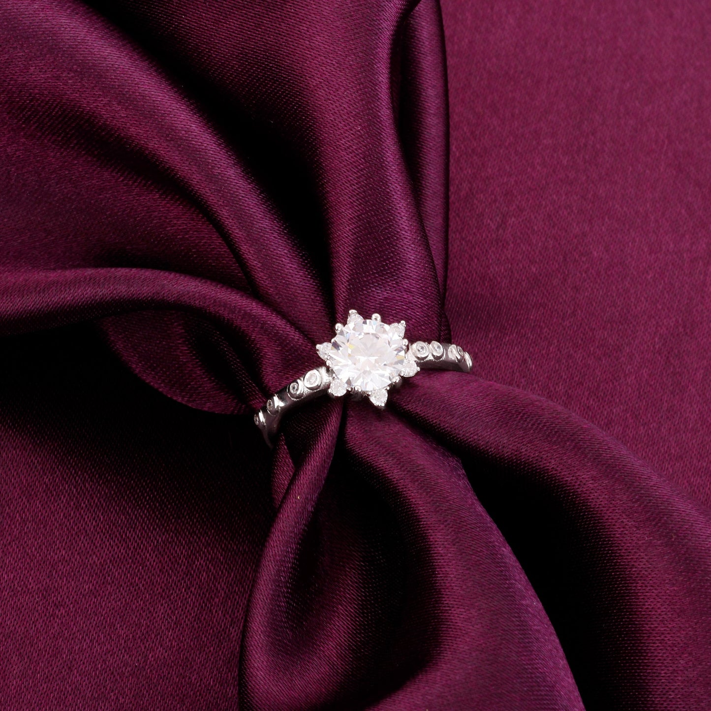 Silver Zircon Flower Rennaissance Ring