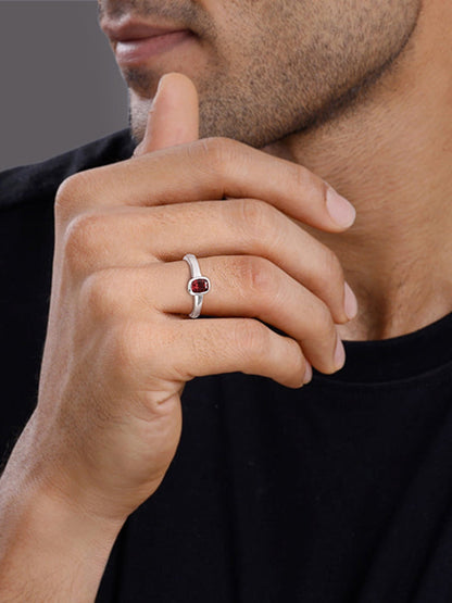Silver Garnet Squircle Ring For Him