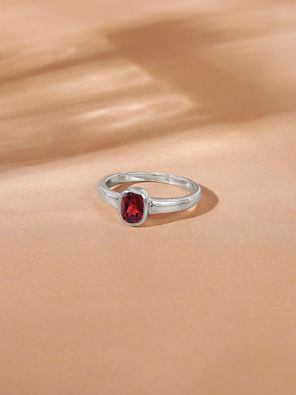 Silver Garnet Squircle Ring For Him