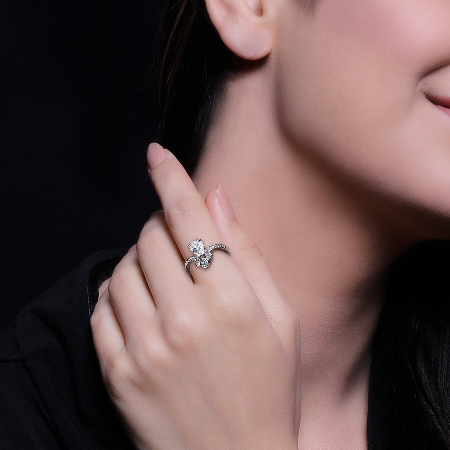Silver Zircon Crown Drop Ring