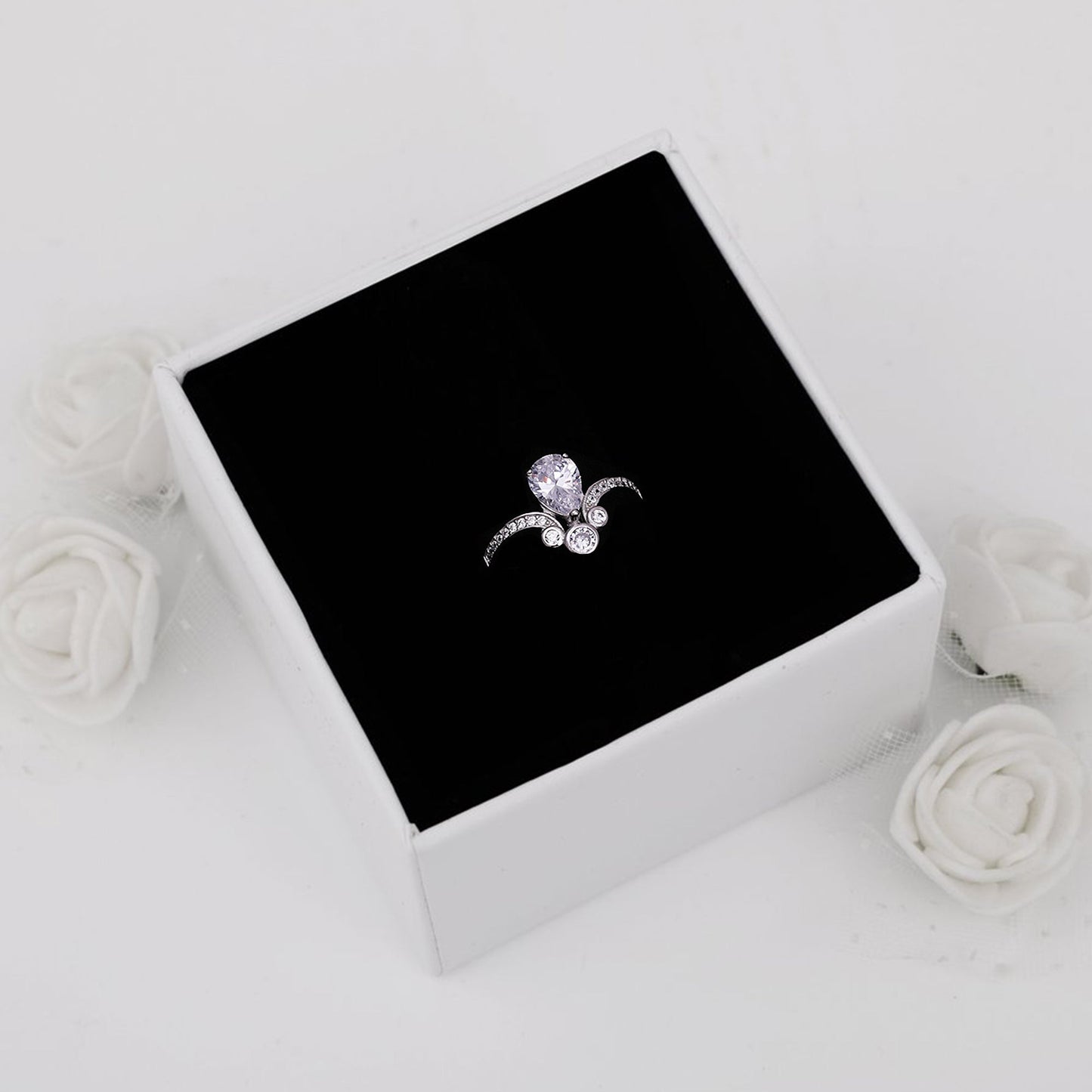 Silver Zircon Crown Drop Ring
