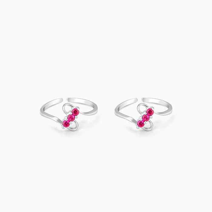 Silver Blushing Gem Slim Toe Rings