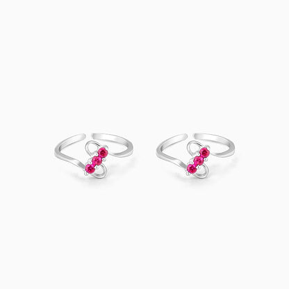 Silver Blushing Gem Slim Toe Rings