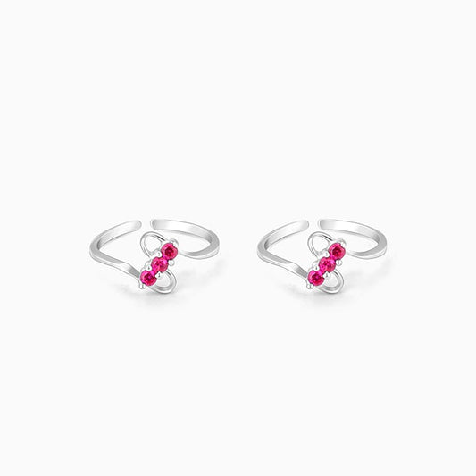 Silver Blushing Gem Slim Toe Rings