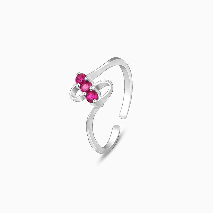 Silver Blushing Gem Slim Toe Rings
