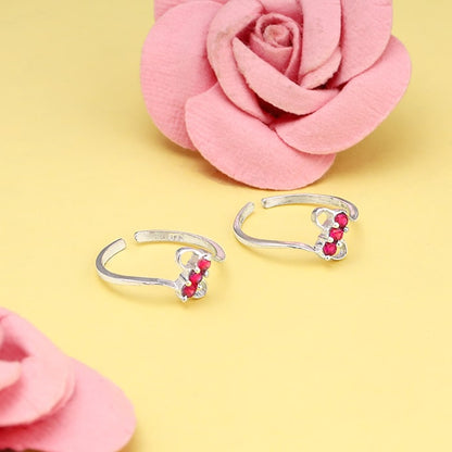 Silver Blushing Gem Slim Toe Rings