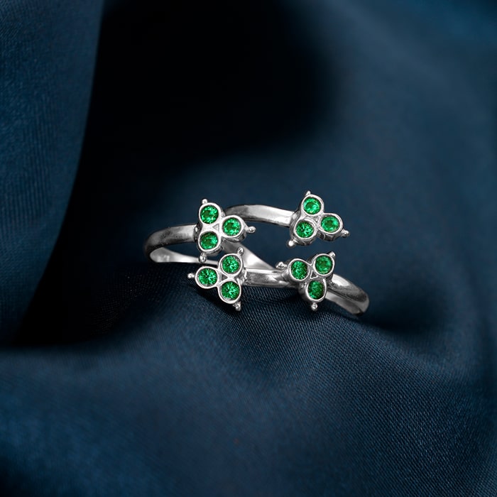 Silver Green Stone Toe Rings