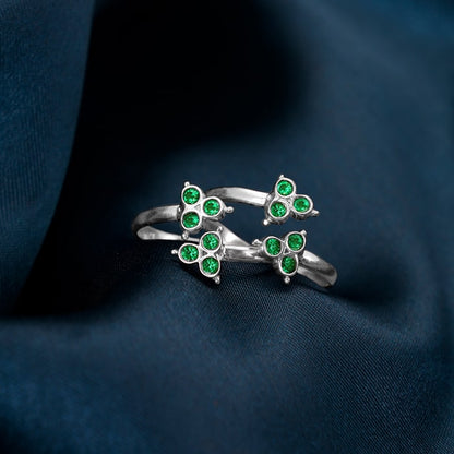Silver Green Stone Toe Rings