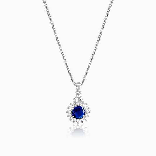 Silver Sapphire Floral Pendant With Box Chain