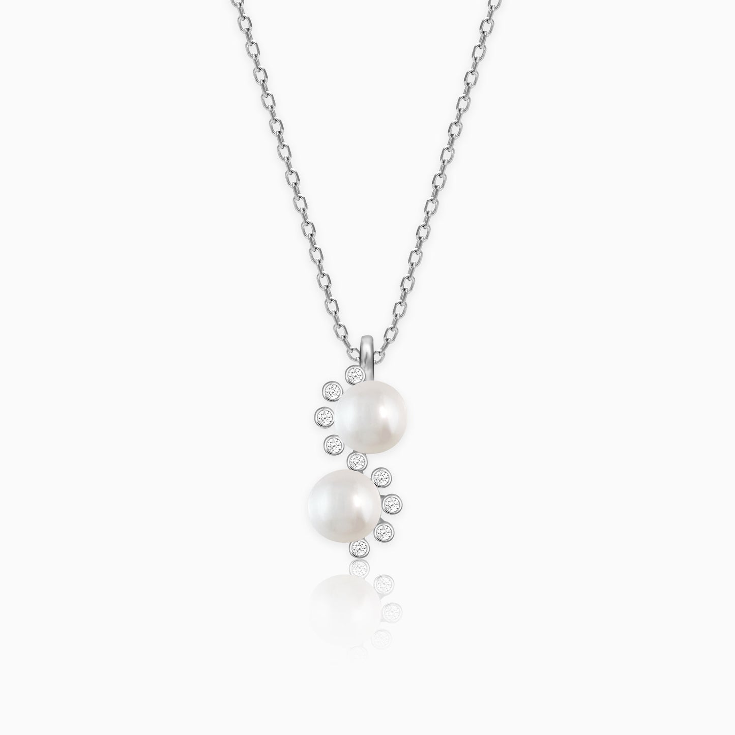 Silver Curl Bubble Pearl Pendant with Link Chain