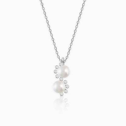 Silver Curl Bubble Pearl Pendant with Link Chain