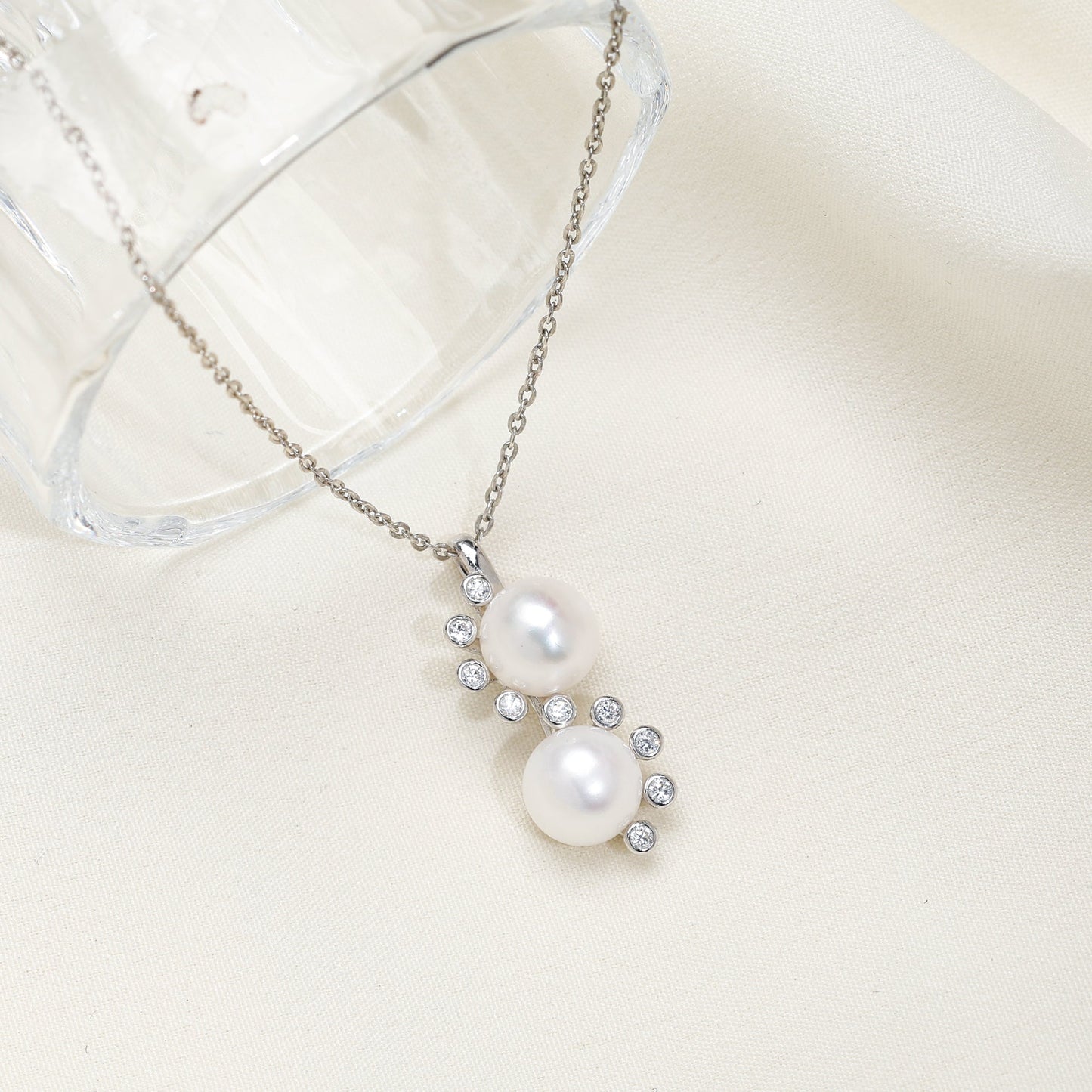Silver Curl Bubble Pearl Pendant with Link Chain