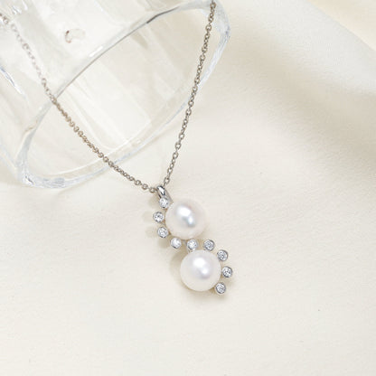 Silver Curl Bubble Pearl Pendant with Link Chain